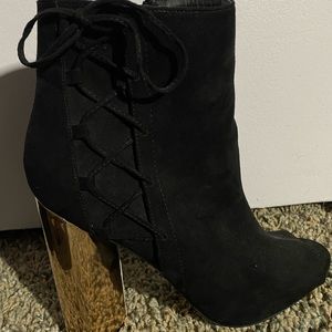 Black Suede Heel Boots w/ Rose Gold Heels